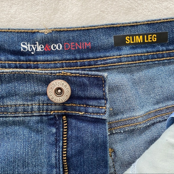Plus Size 14 Jeans Blue Style & Co Denim, Slim Leg Hi-Rise EUC - Picture 8 of 13